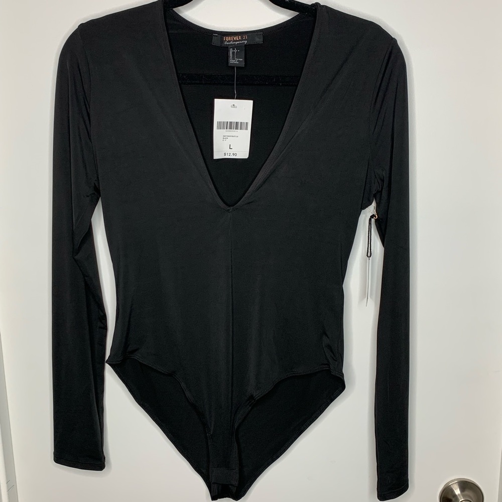 Forever 21 Long Sleeve Black Bodysuit